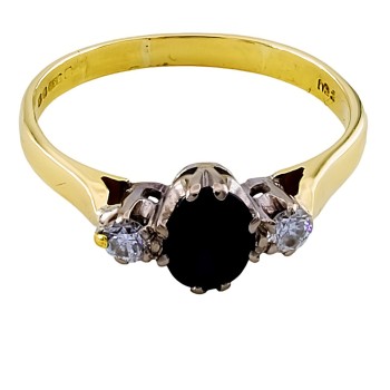18ct Gold Sapphire/Diamond 3 Stone Ring Size M